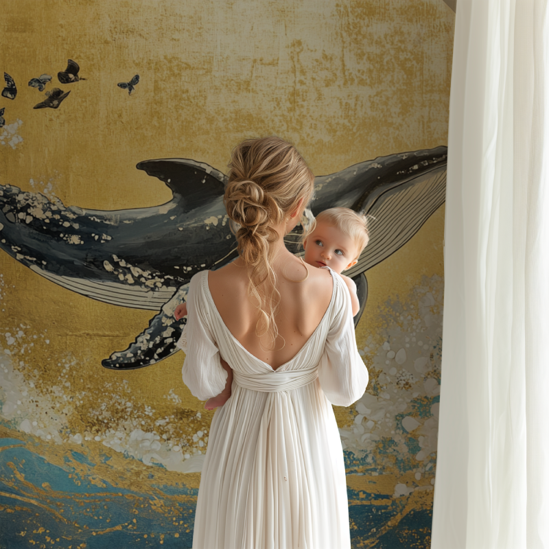 Papier peint baleine et soleil bb123