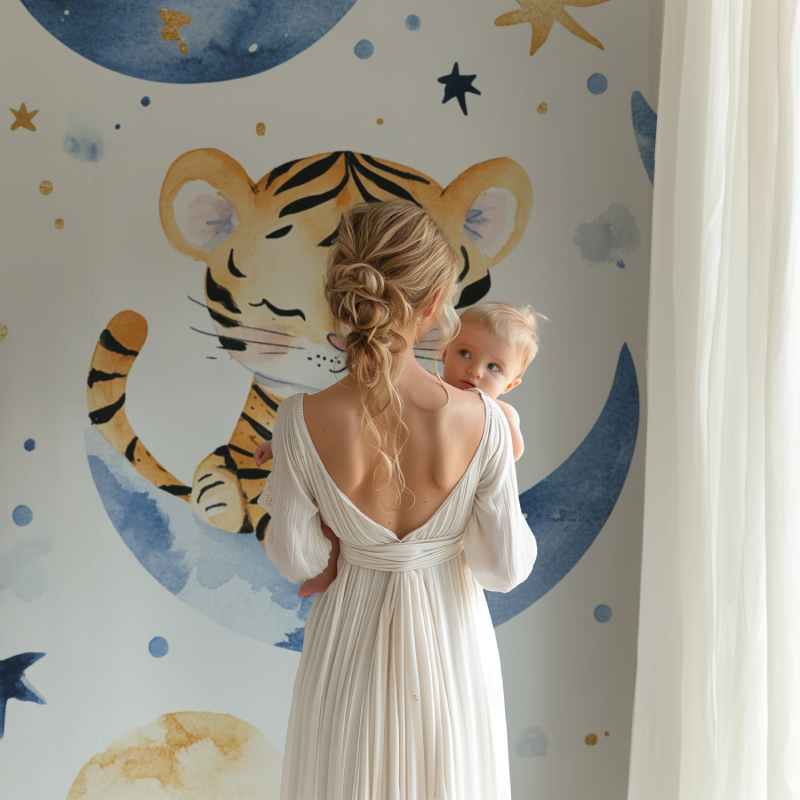Papier peint tigre et lune bb123