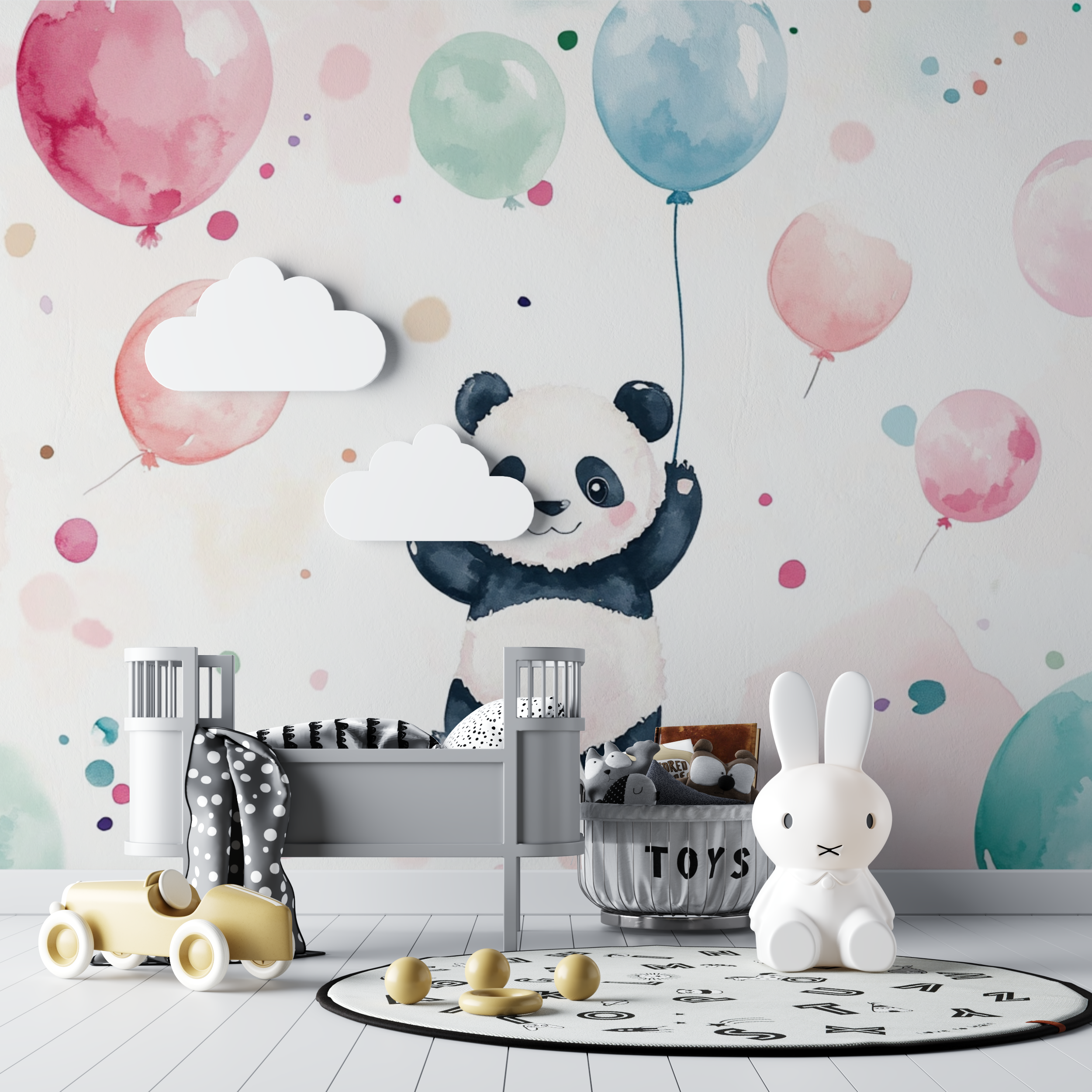 Papier peint panda et ballons colores bebe tipi