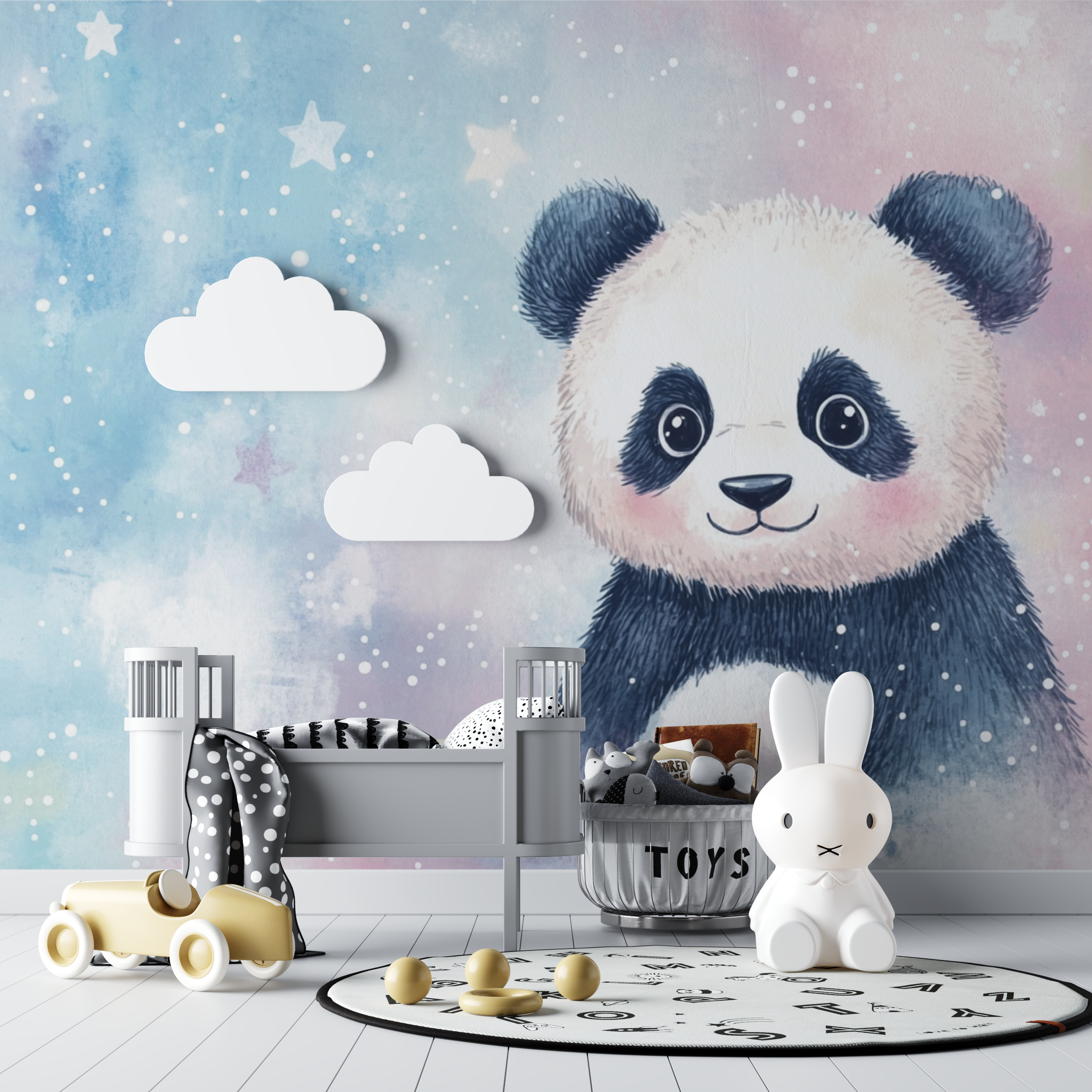 Papier peint panda et etoiles filantes bebe tipi
