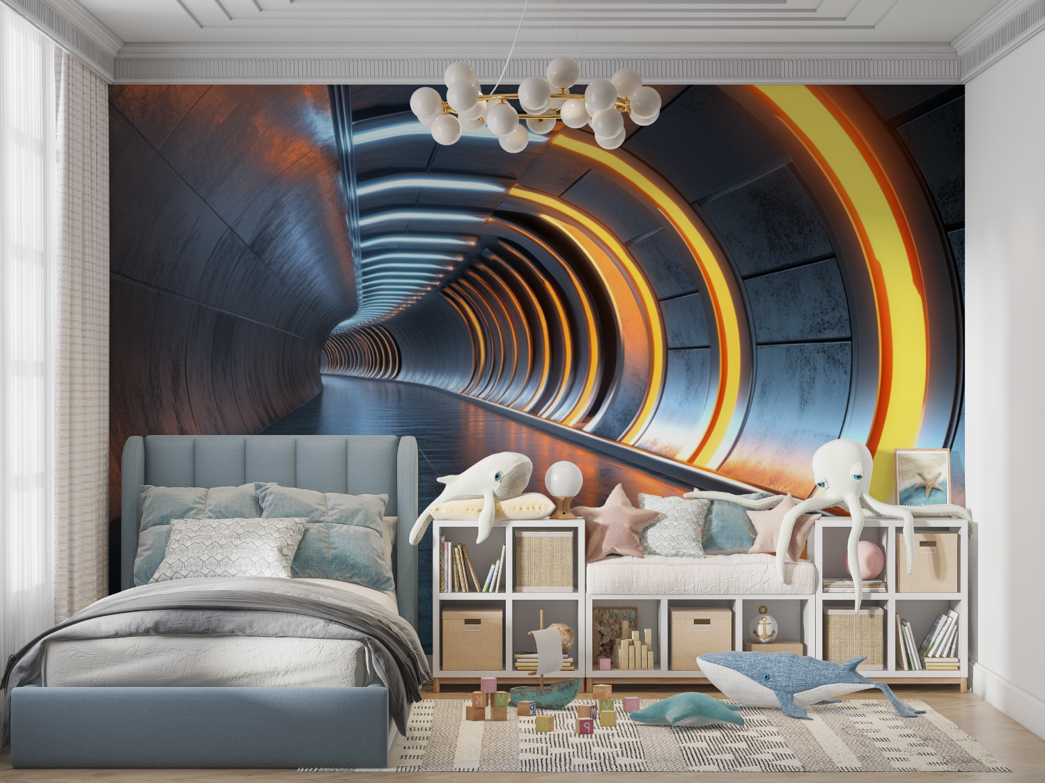 Papier peint couloir spatial panoramique garcon