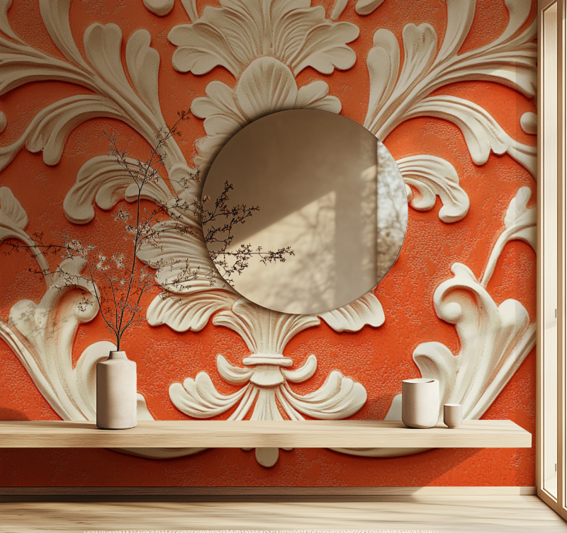 Papier peint vintage orange casto miroir