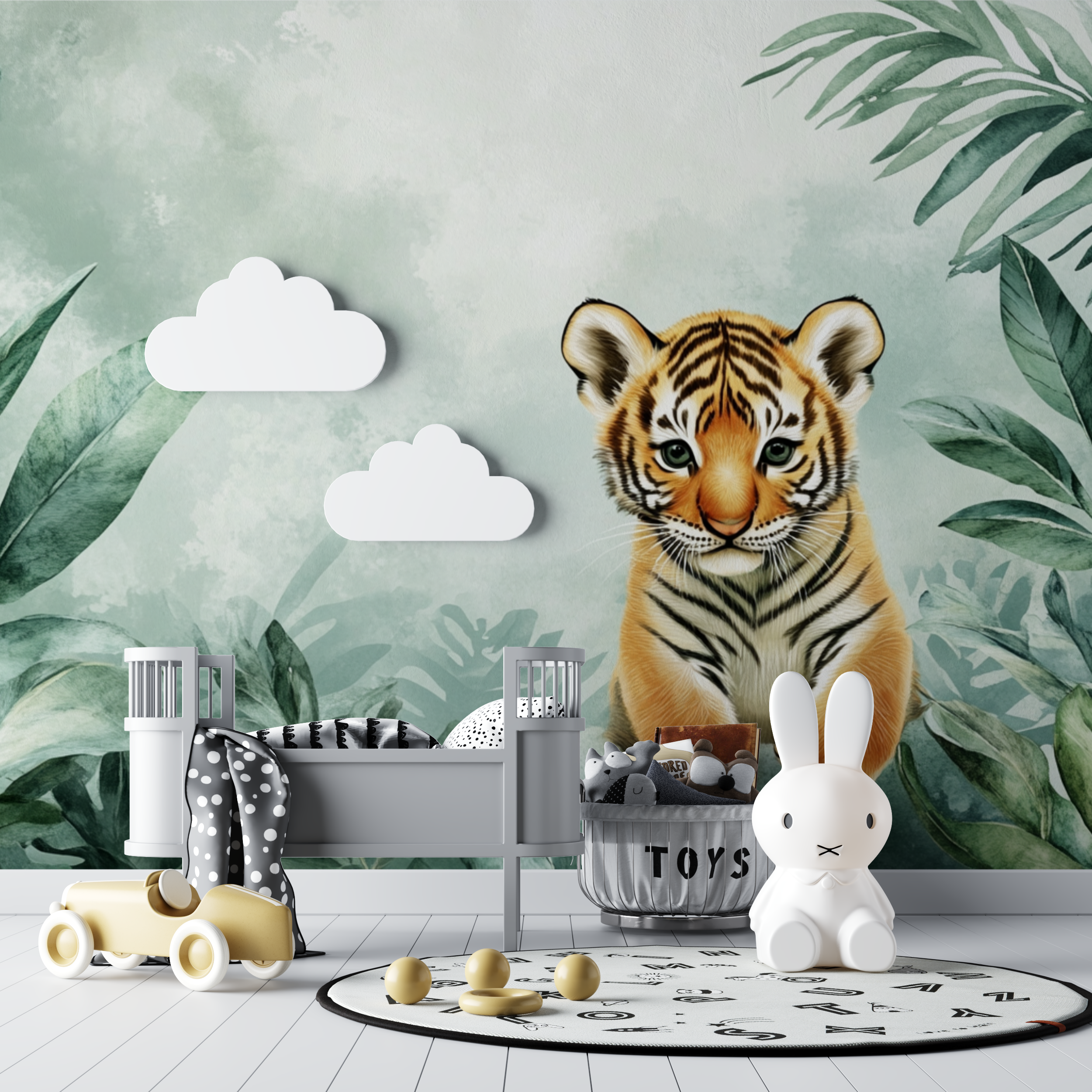 Papier peint tigre jungle douce bebe tipi