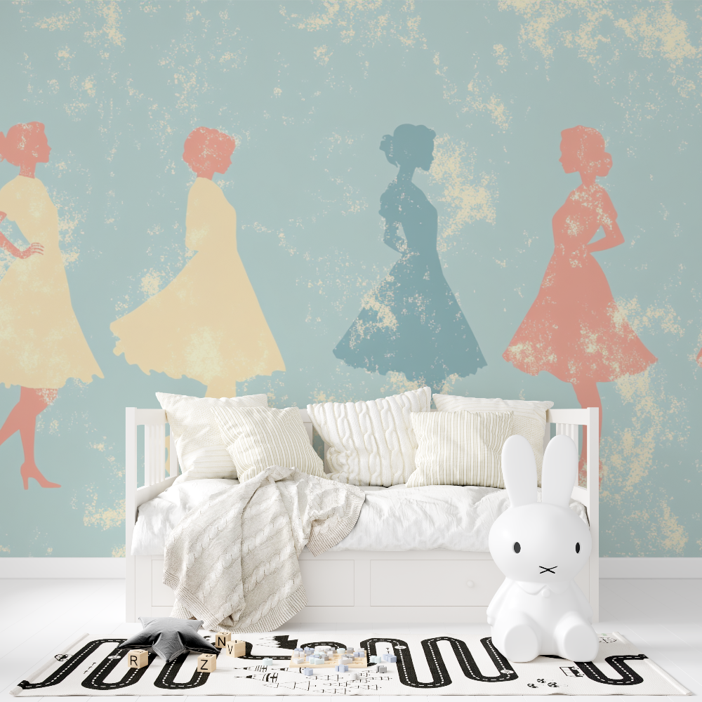 Papier peint vintage fille tapisserie fille