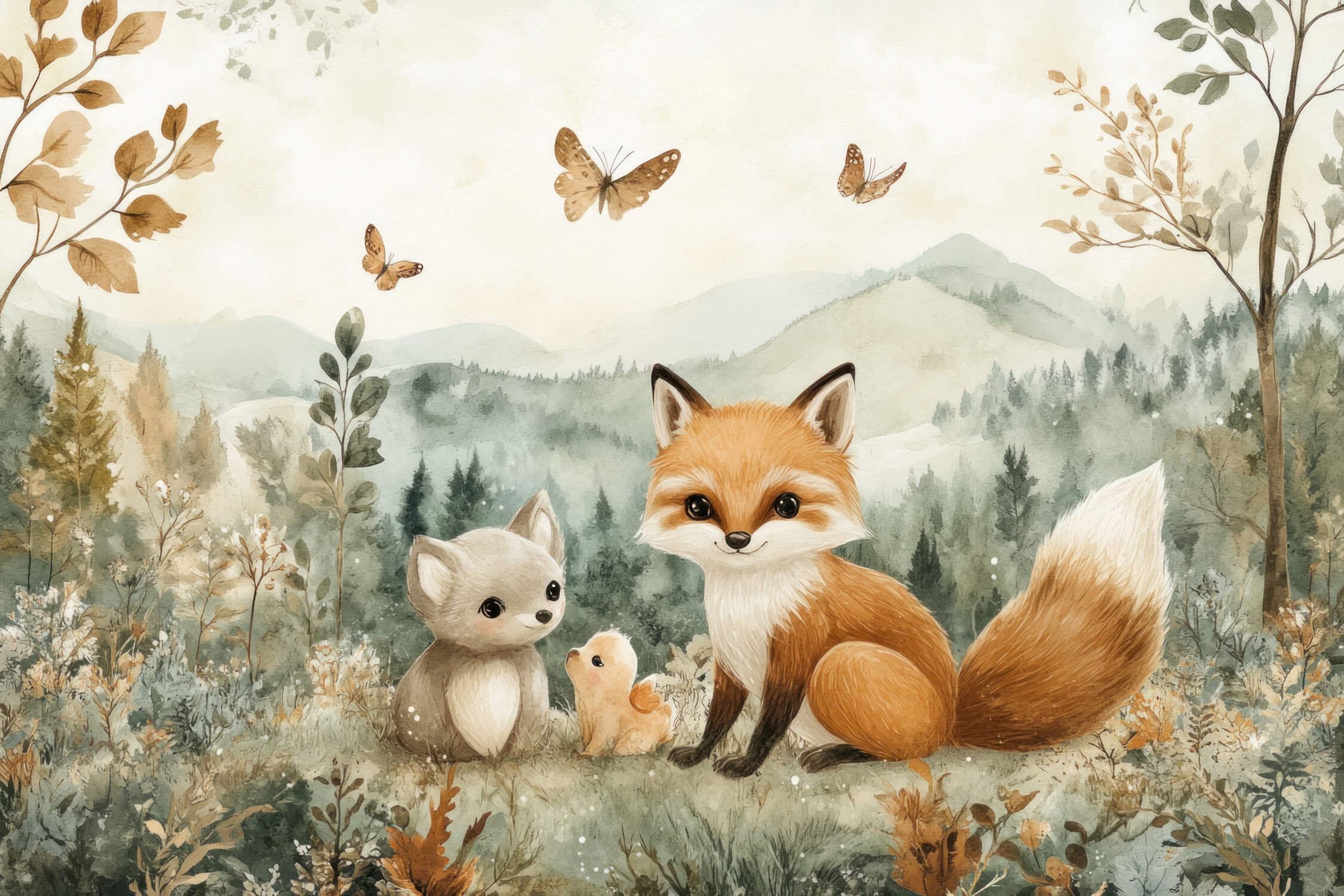 Papier Peint Renard Et Foret Douce