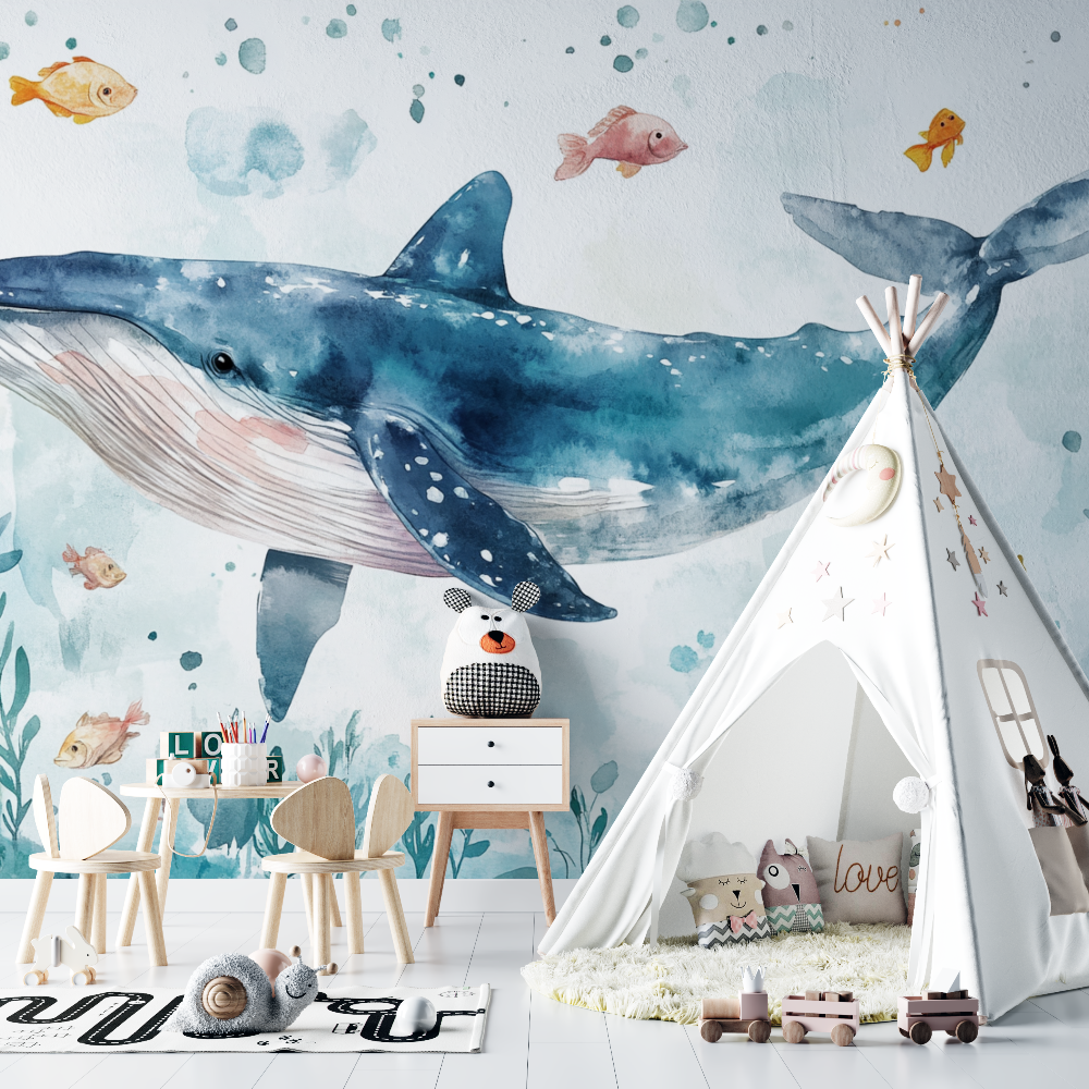 Papier peint marin mer et baleine chambre bebe