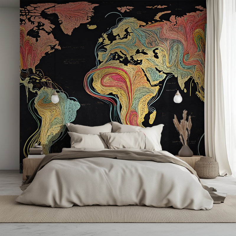 Papier peint tendance carte du monde lit 1234