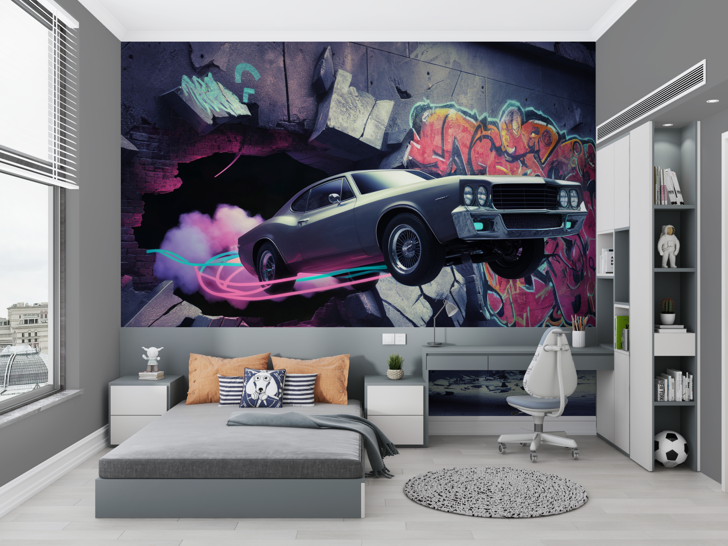 Papier peint mural voiture chambre petit