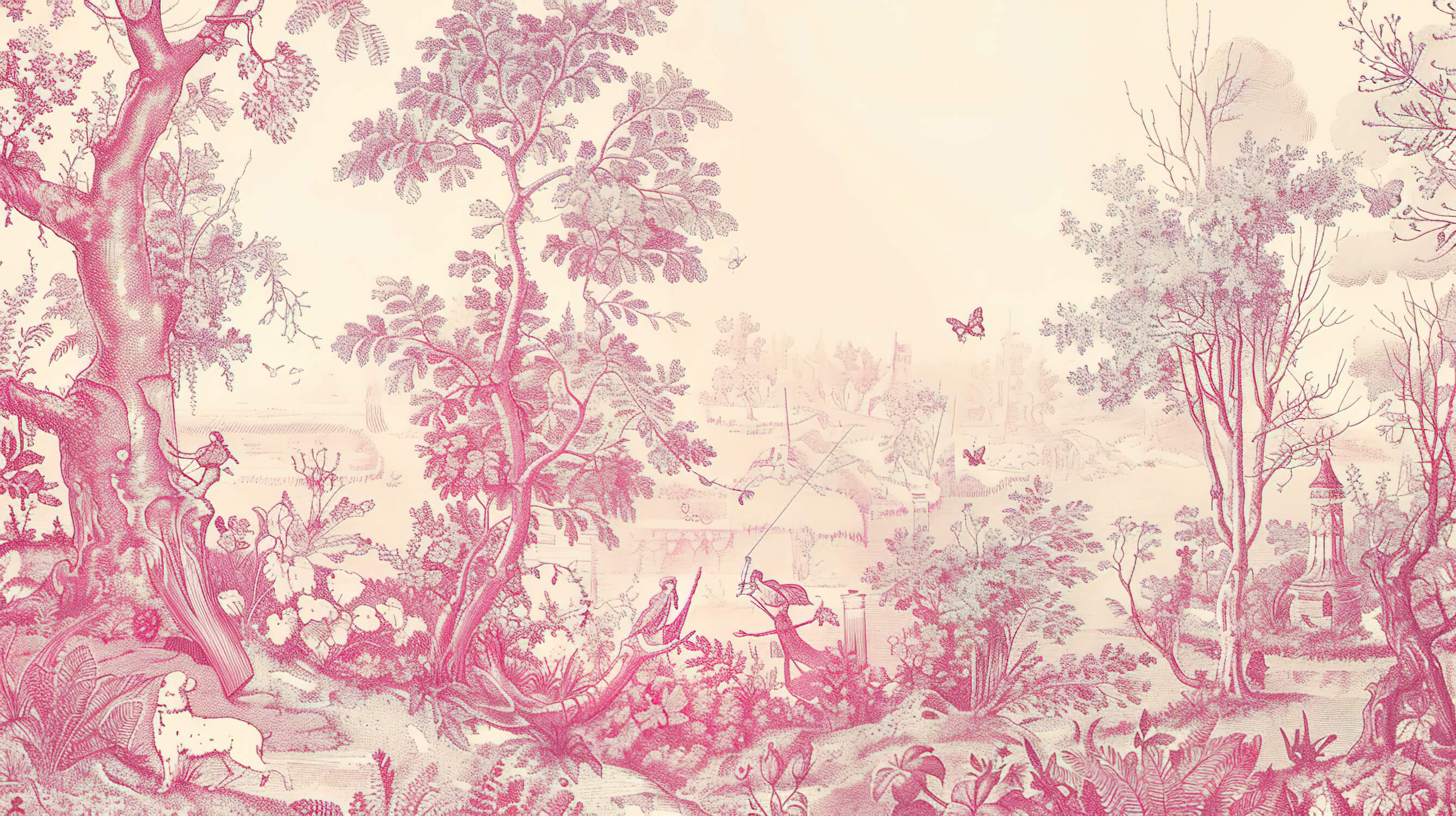 Papier Peint Toile De Jouy Rose Tendance