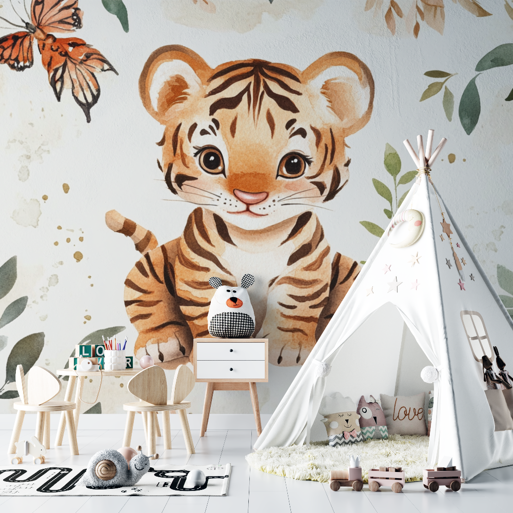 Papier peint tigre safari enfant chambre bebe