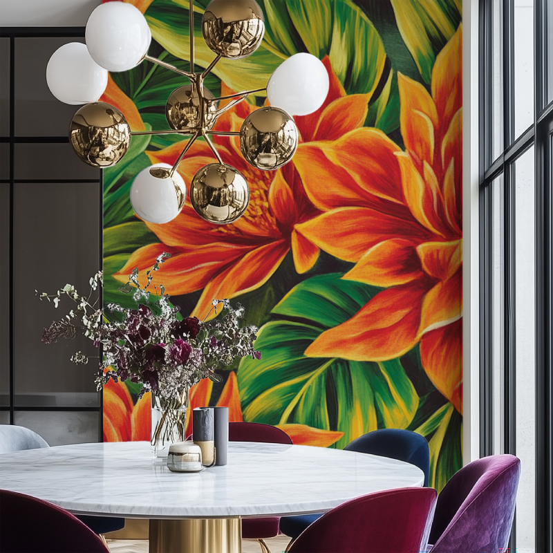 Papier peint fleur tropical salon chaise