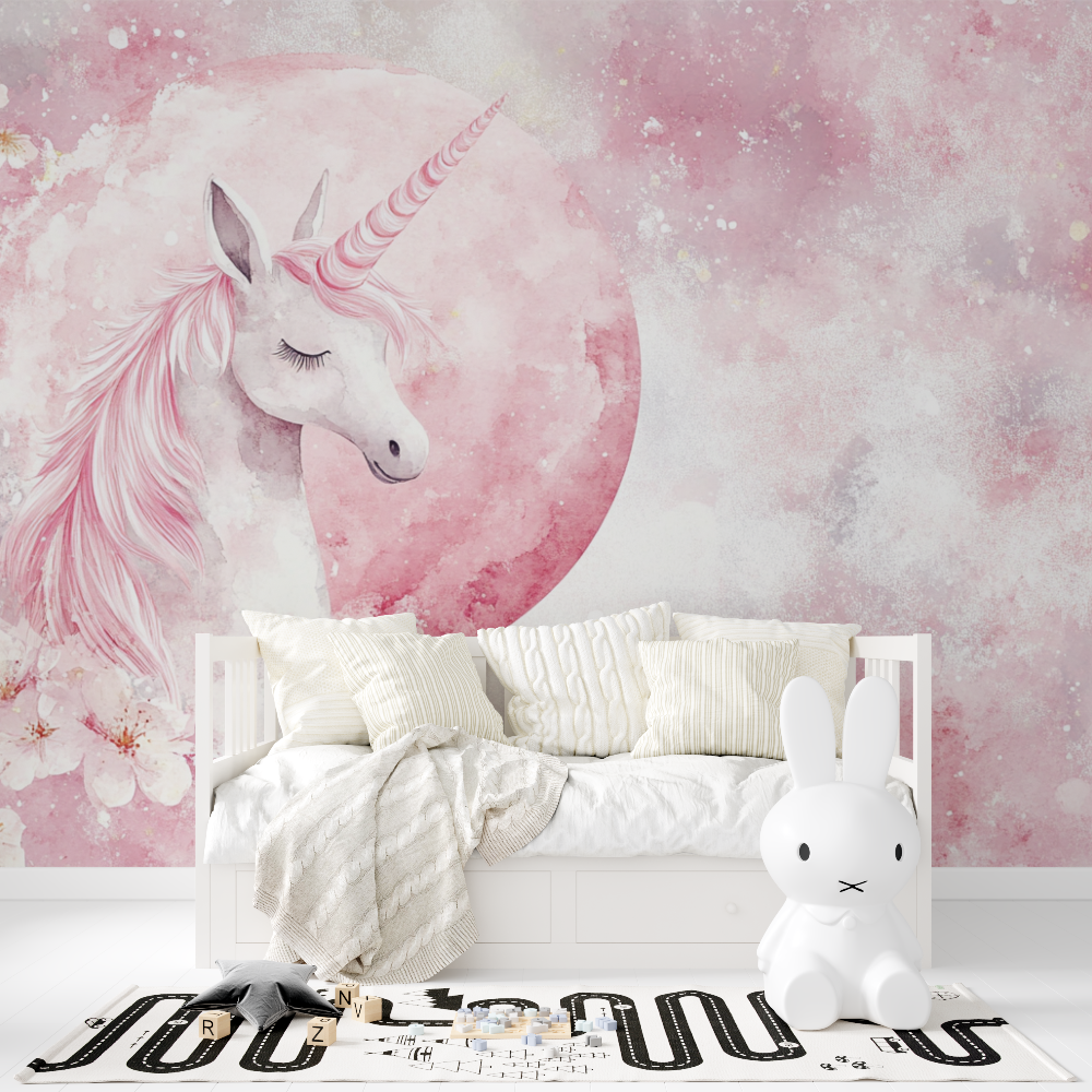 Papier peint deco licorne chamb...lune rose tapisserie fille