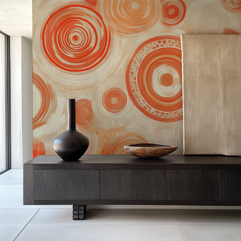 Papier peint vintage orange psy...elique salle manger papier