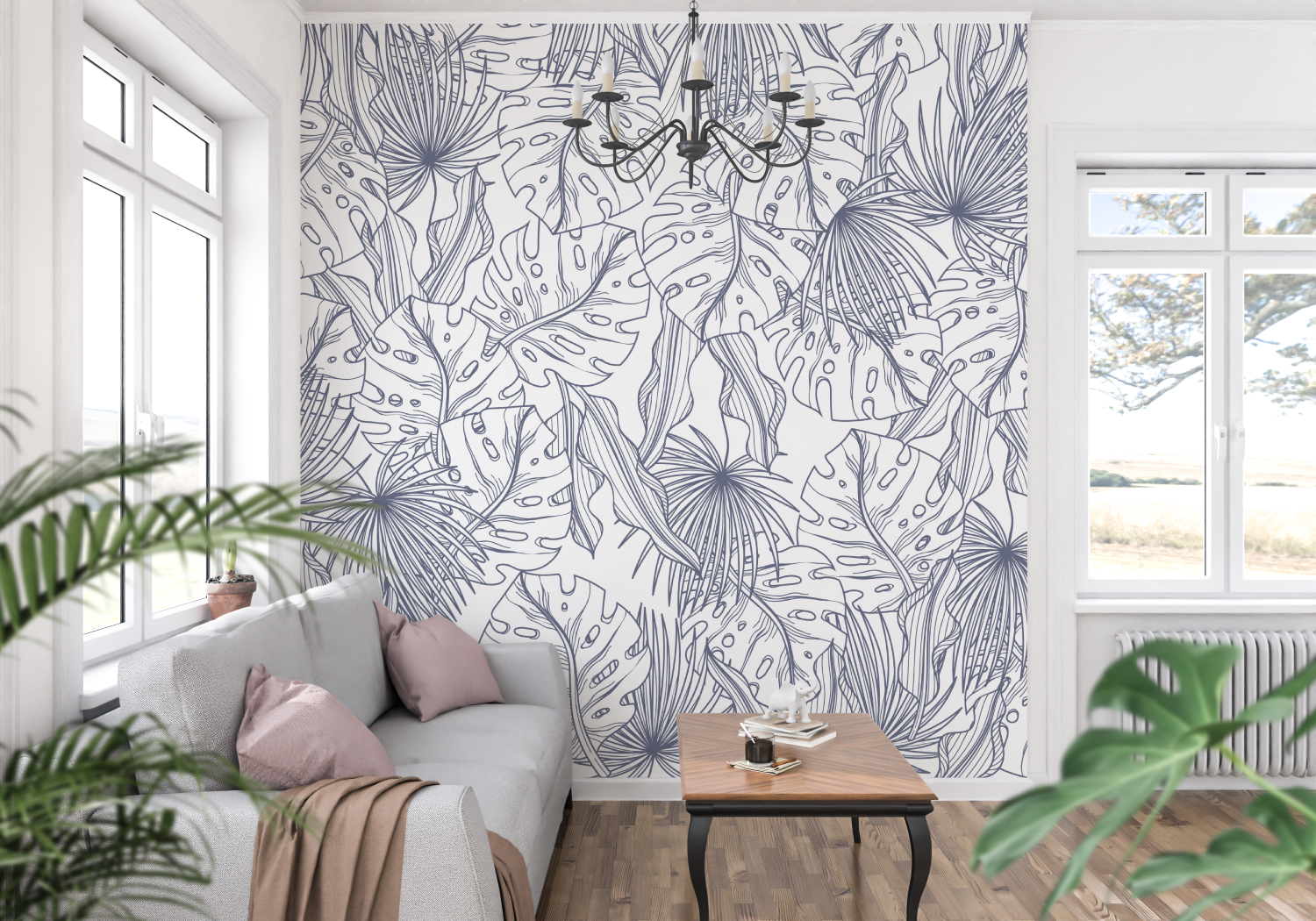 Papier Peint Toile De Jouy Ambiance Jungle - tapisserie