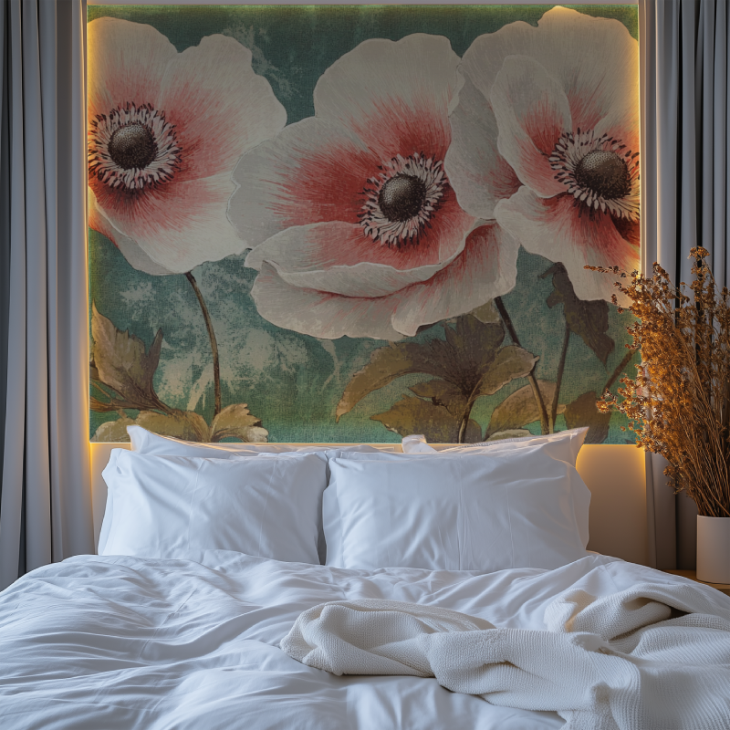 Papier peint vintage grosse fleurs chambre premium