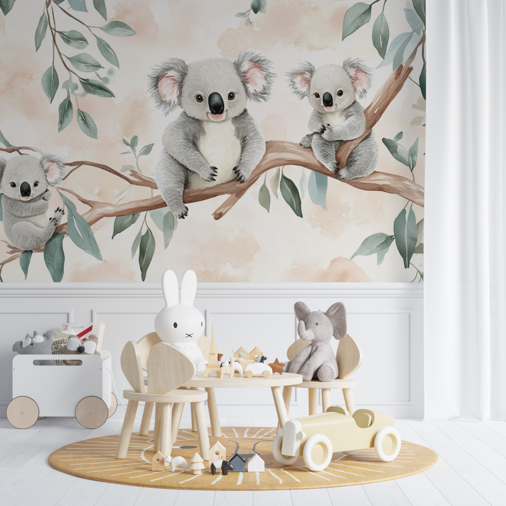 Papier peint koala et rosee du matin chambre de bebe