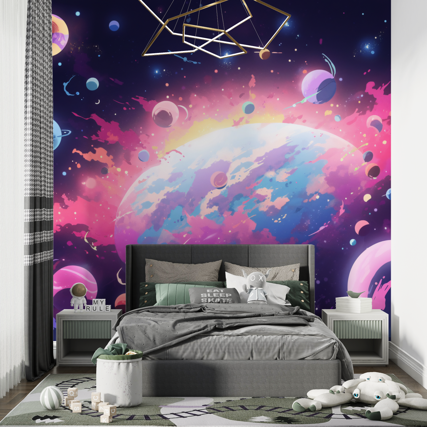 Papier peint murale nebuleuse et planetes chambre de garcon