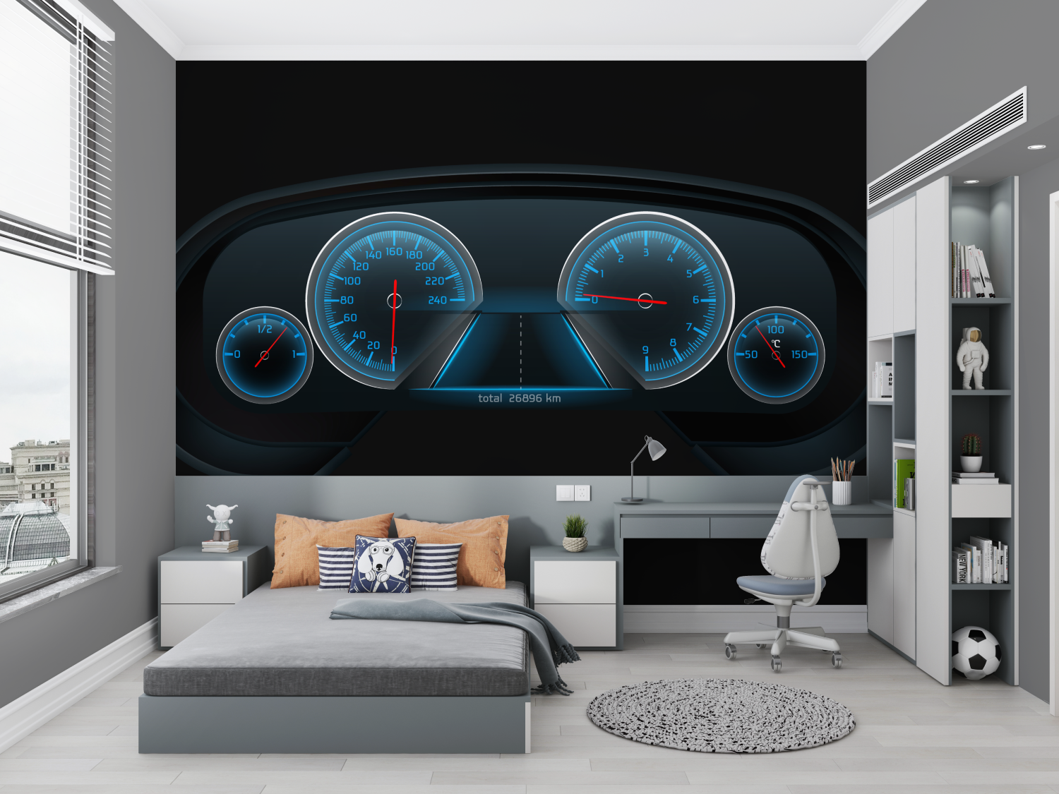 Papier peint tableau bord voiture noir bleu chambre petit