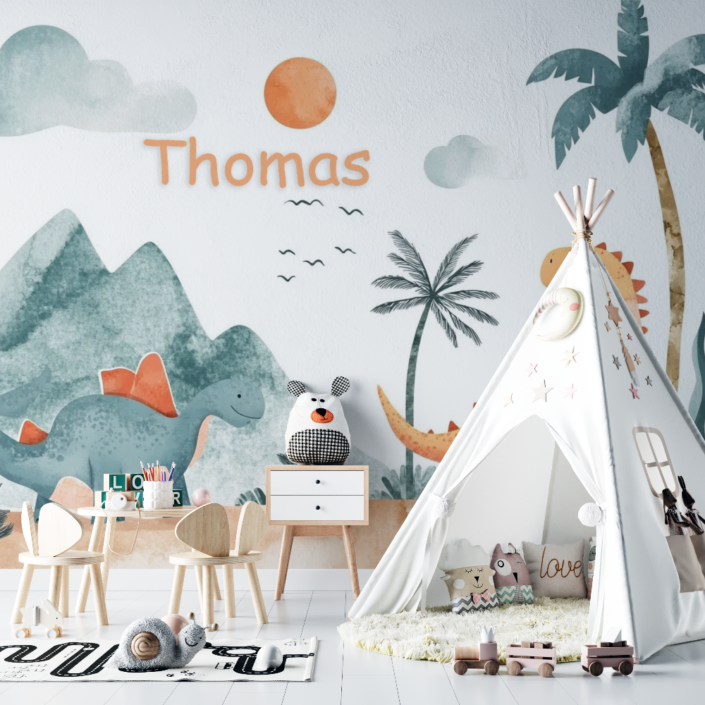 Papier peint prenom dino chambre bebe