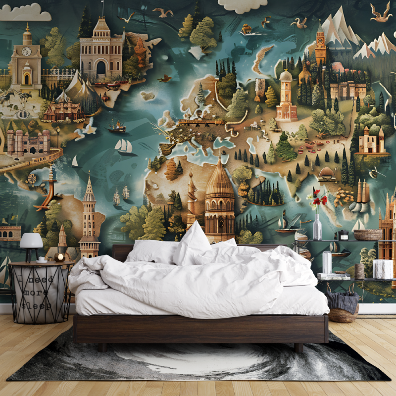 Papier peint carte du monde ville leroy merlin mur