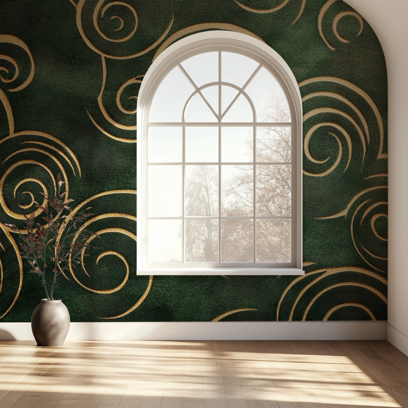 Papier peint vintage vert kaki fenetre papier