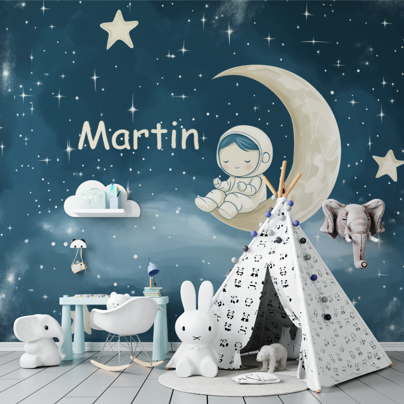 Papier peint prenom etoiles bleu nuit tapisserie murs