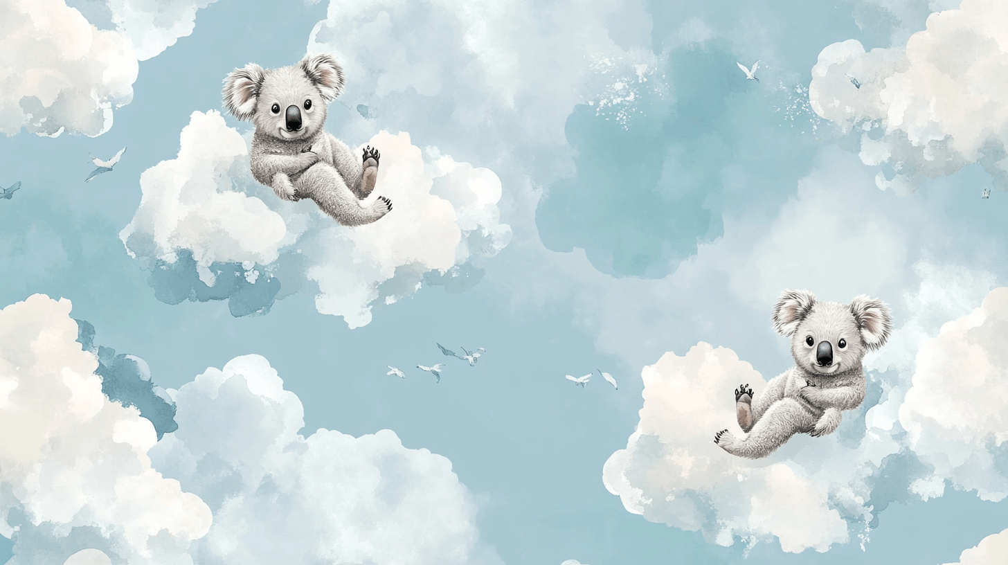 Papier Peint Koala Et Nuages Ivoire