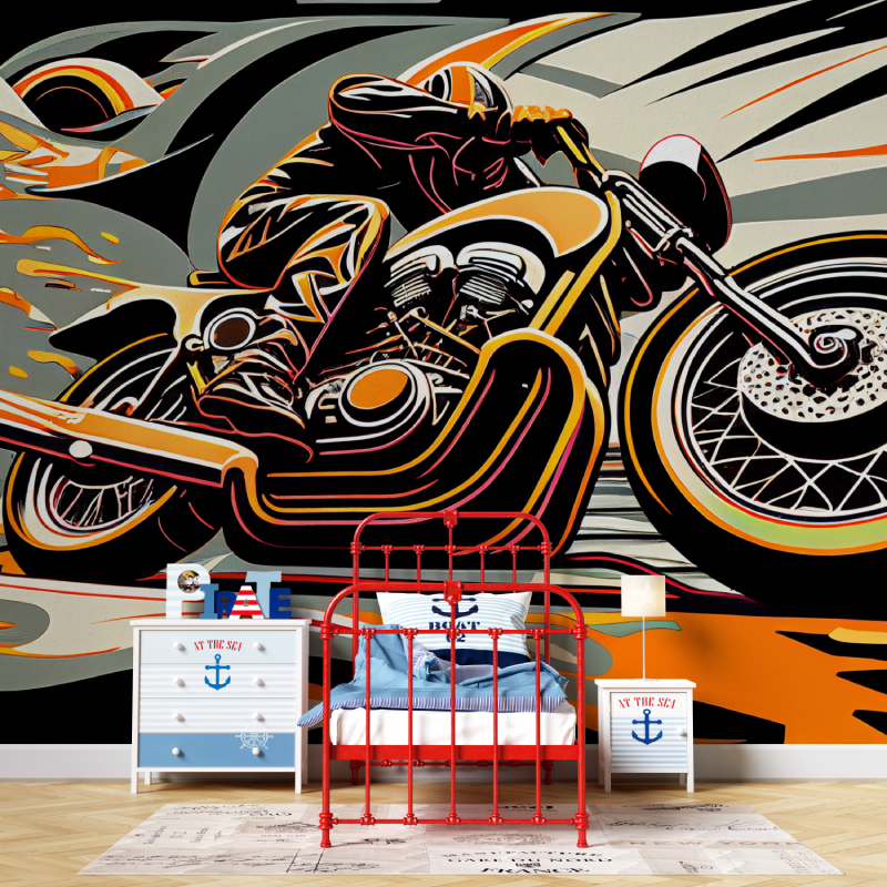 Papier peint graffiti moto orange garcon567