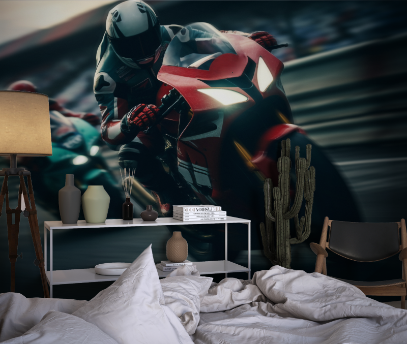 Papier peint 3d chambre ado moto de course chambre dado1