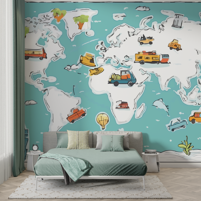 Papier peint enfant carte du monde murs