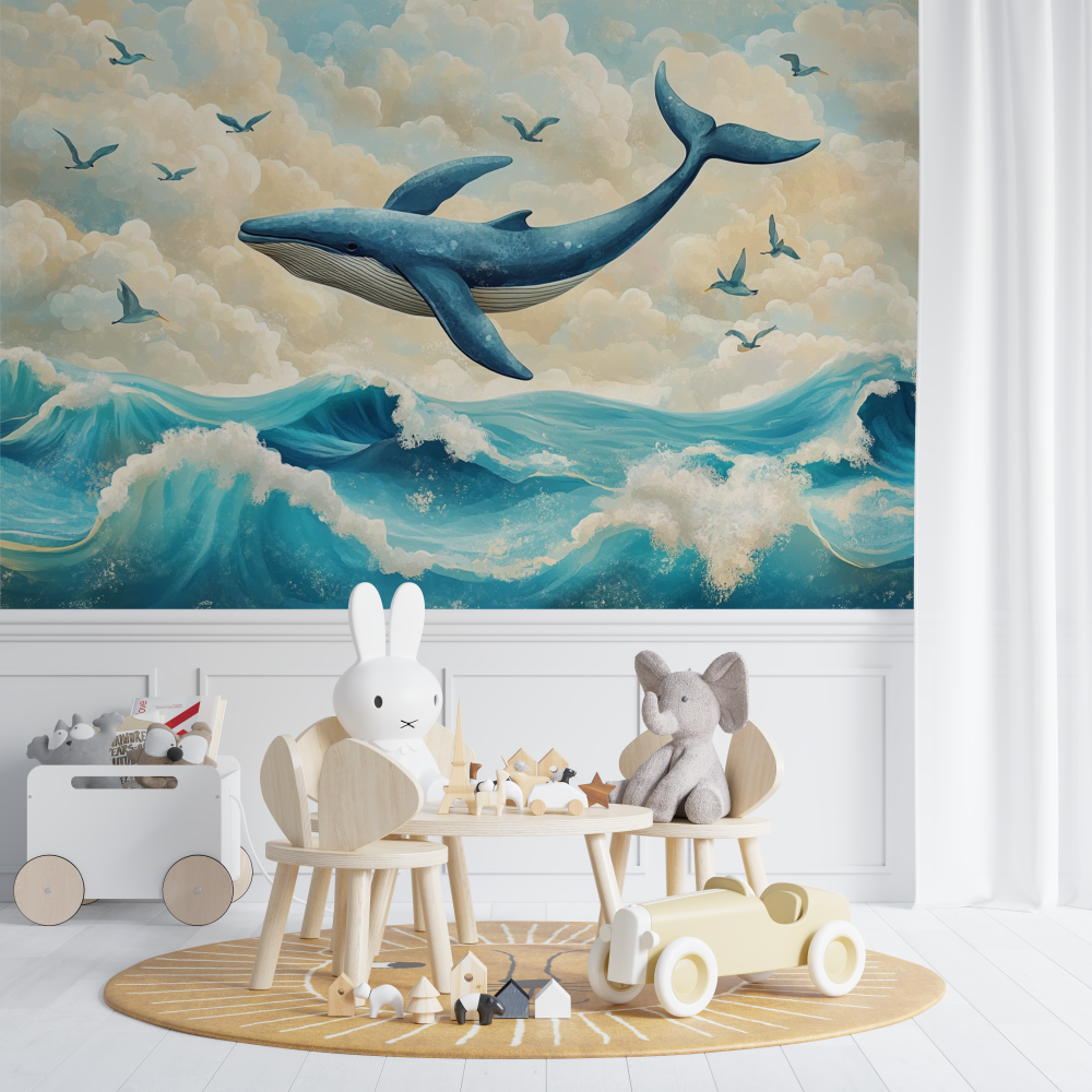 Papier peint marin paysage et baleine chambre de bebe