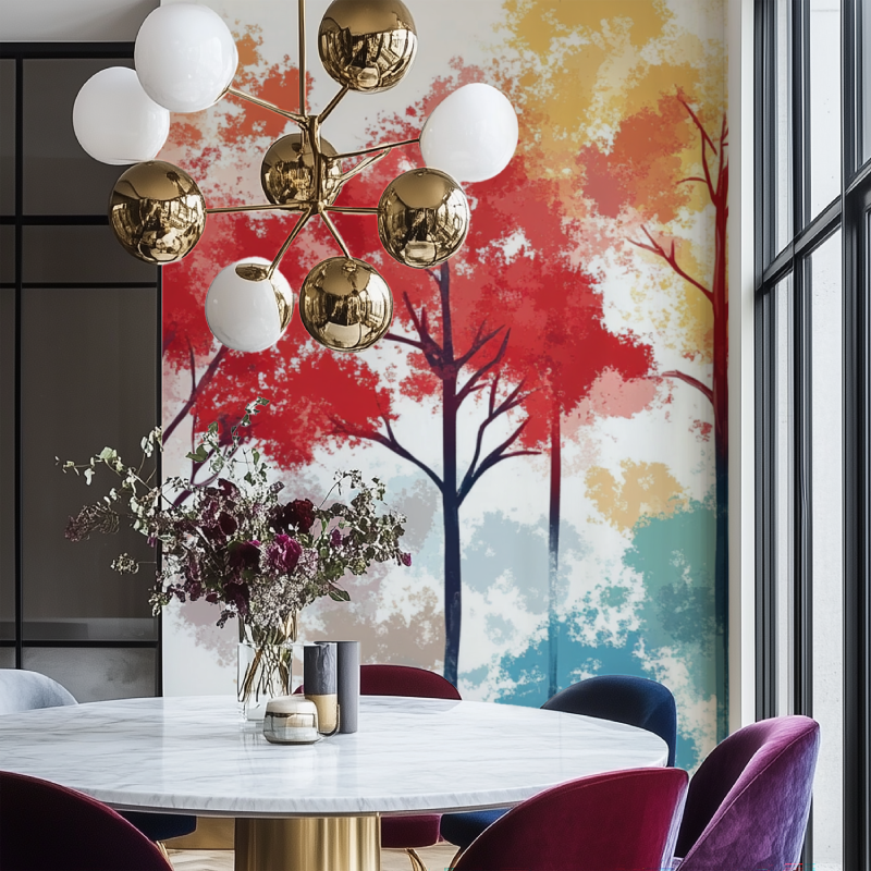 Papier peint arbre couleur salon chaise