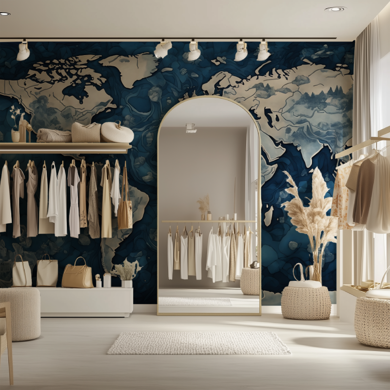 Papier peint carte du monde bleu artistique dressing