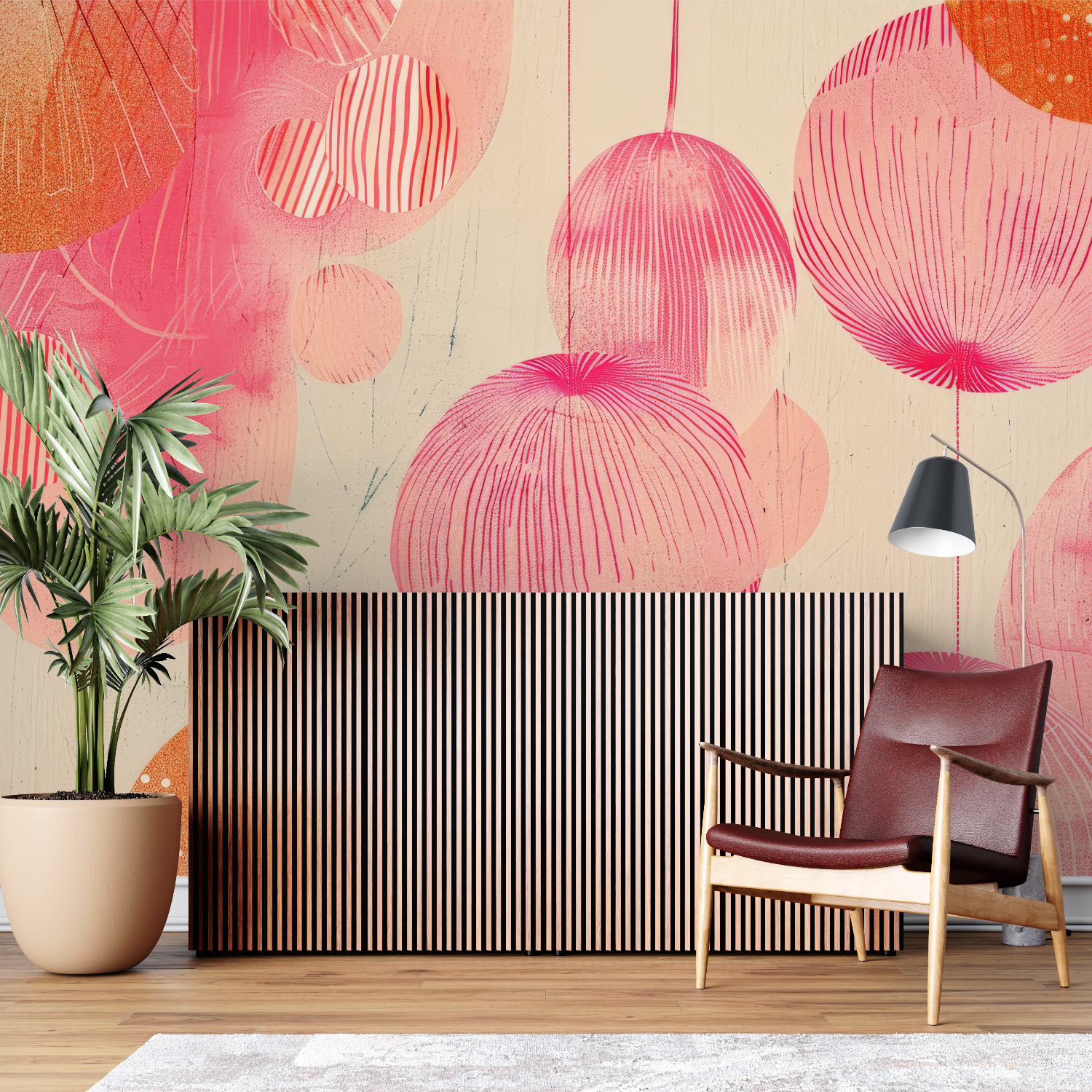 Papier Peint Vintage Rose Orange - mural