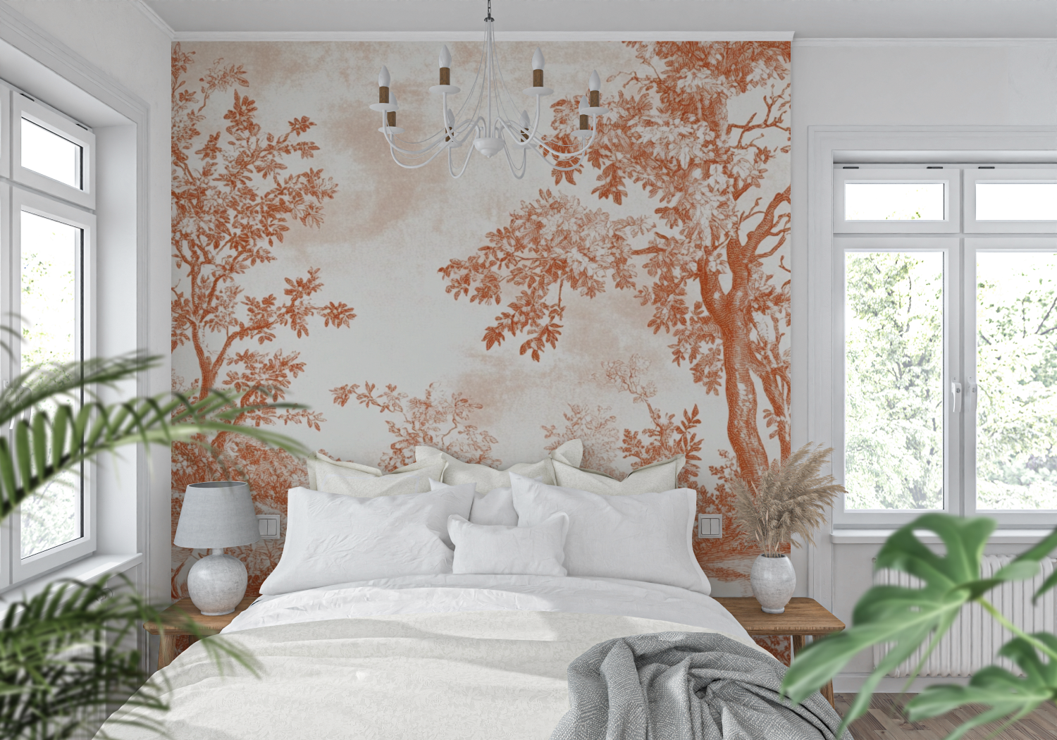 Papier peint terracotta style t... jouy moderne tendance mur