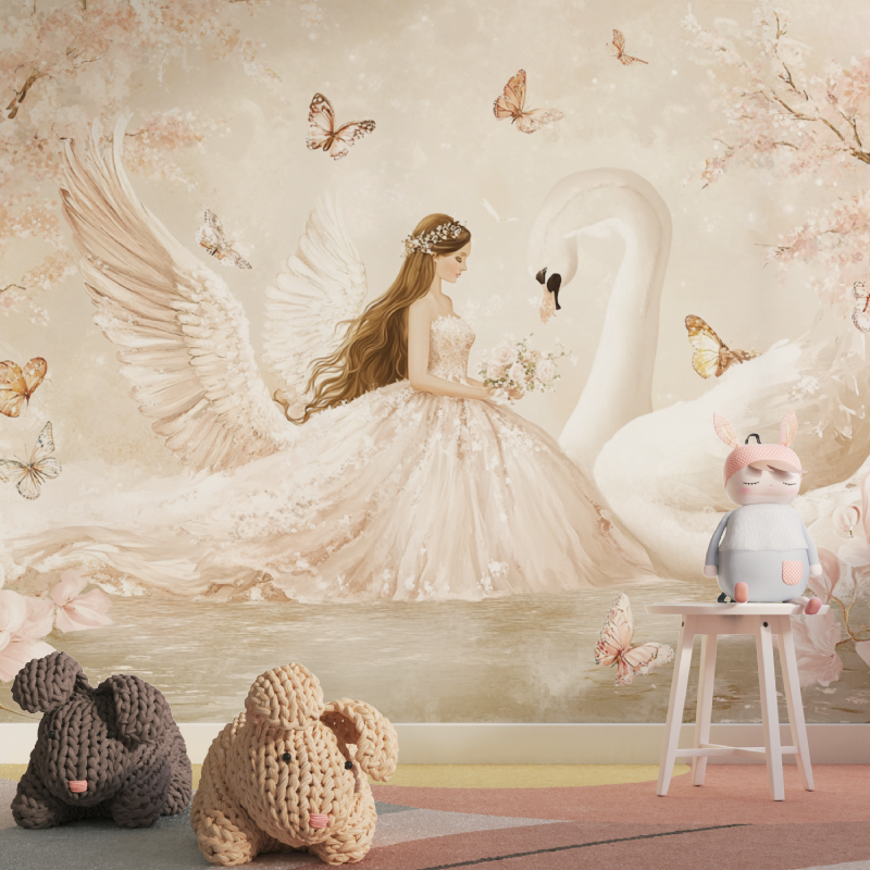 Papier peint princesse et cygne tapisserie pour fille