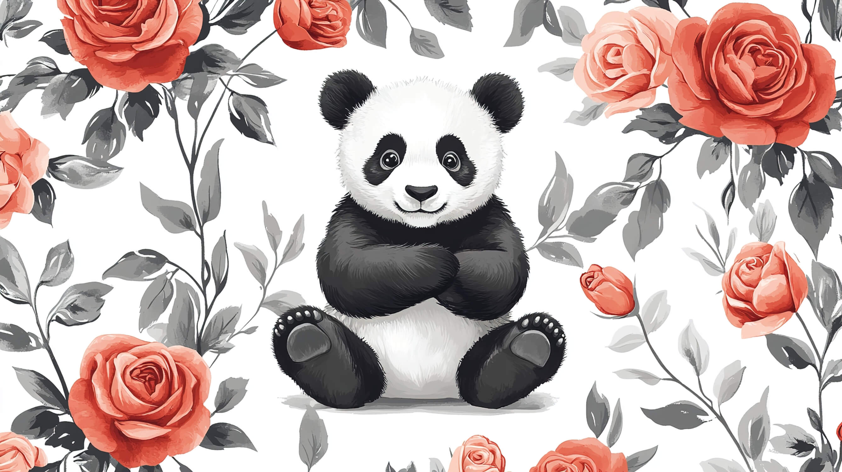Papier Peint Panda Floral