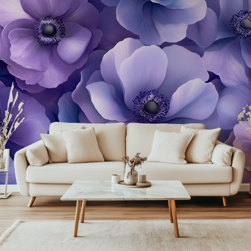 Papier peint fleur violet canape simple