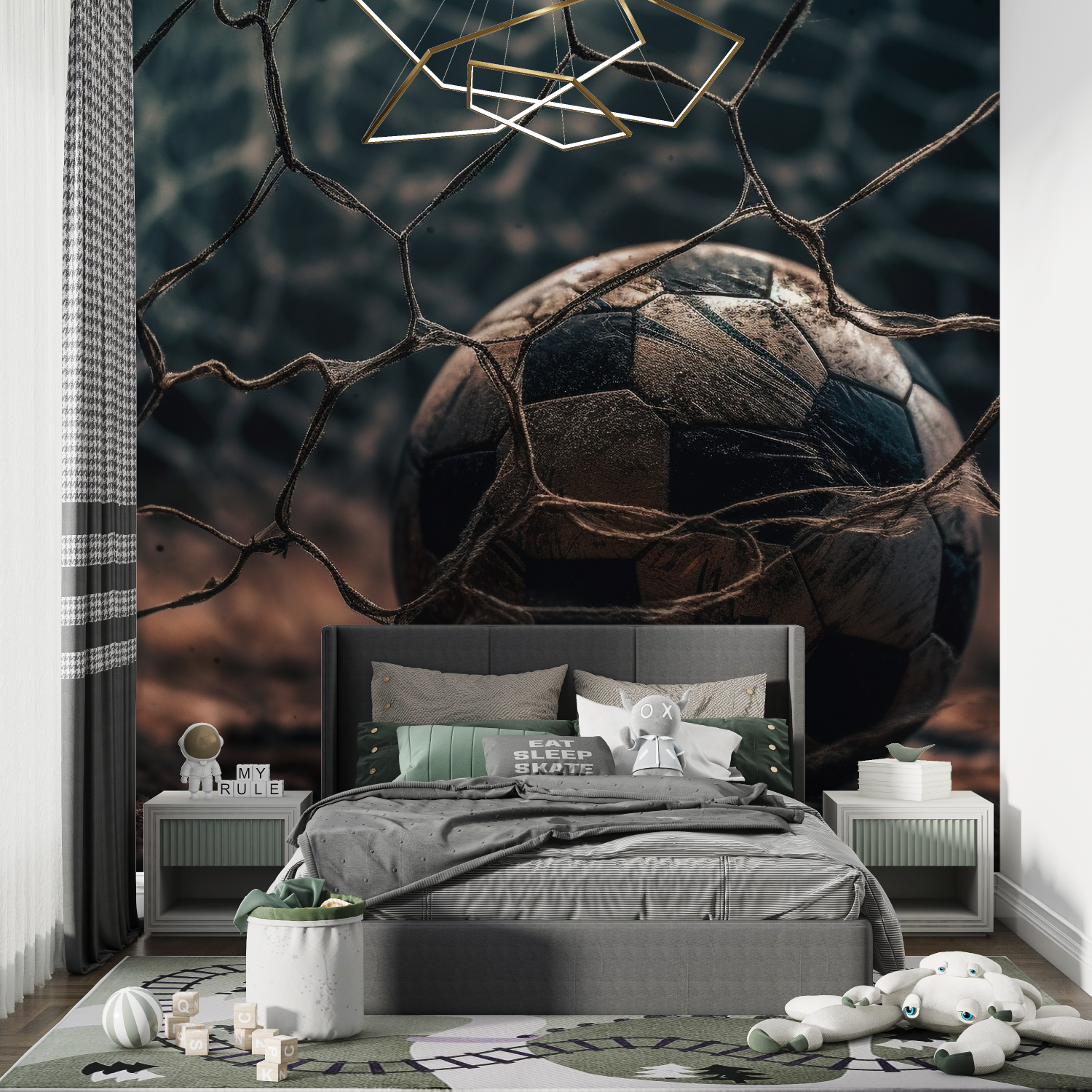 Papiers peint ballon de foot noir chambre de garcon