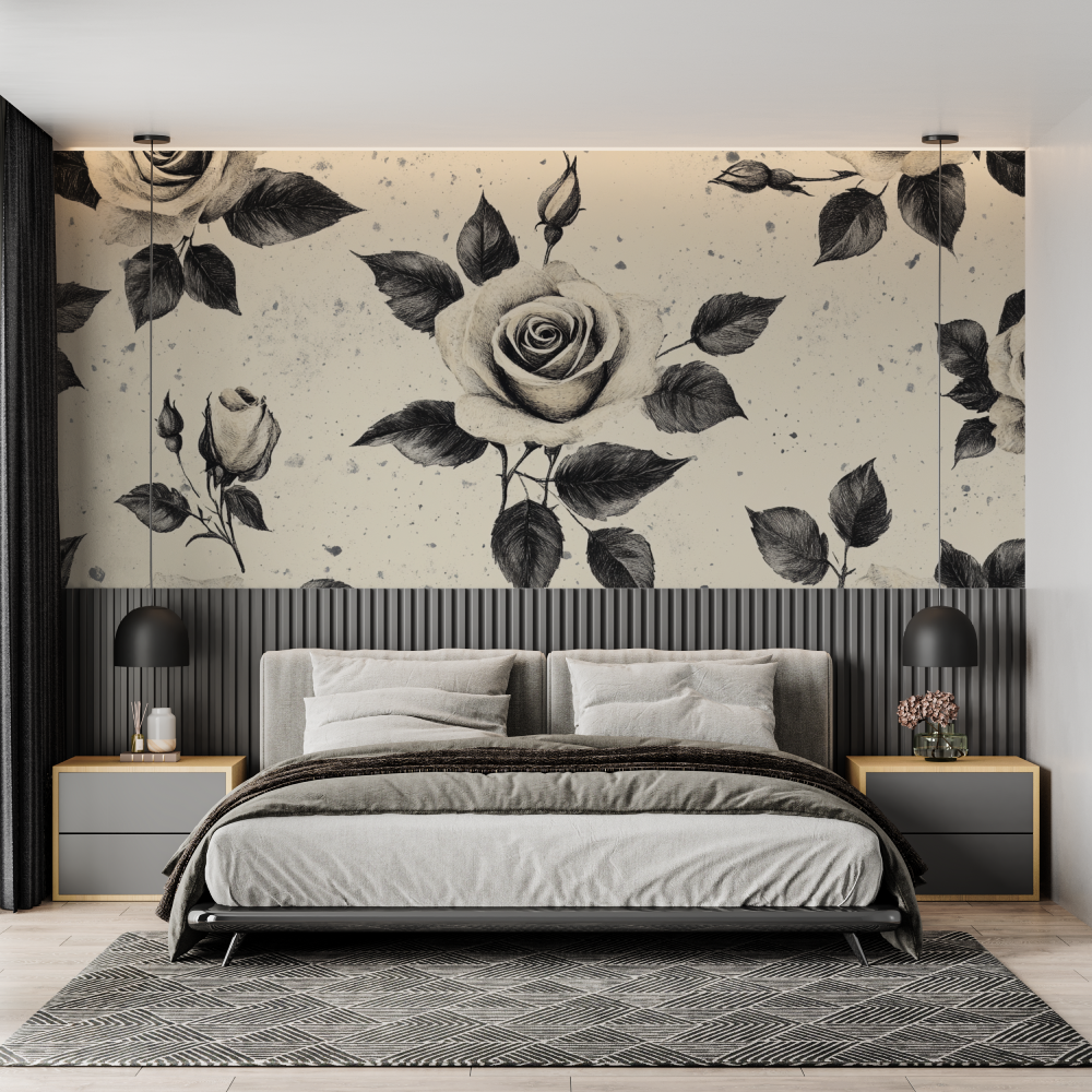 Papier peint aquarelle roses minimalistes chambre adulte
