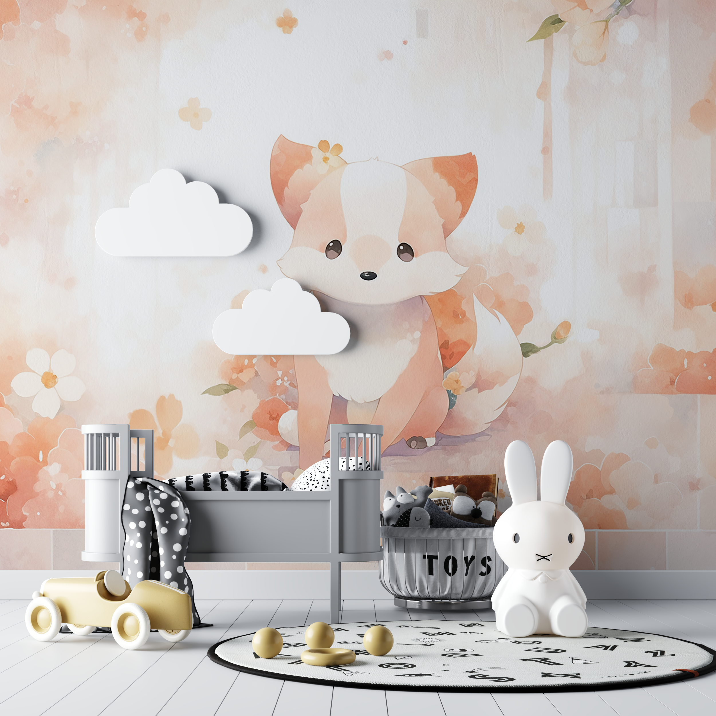 Papier peint renard pastel bebe tipi