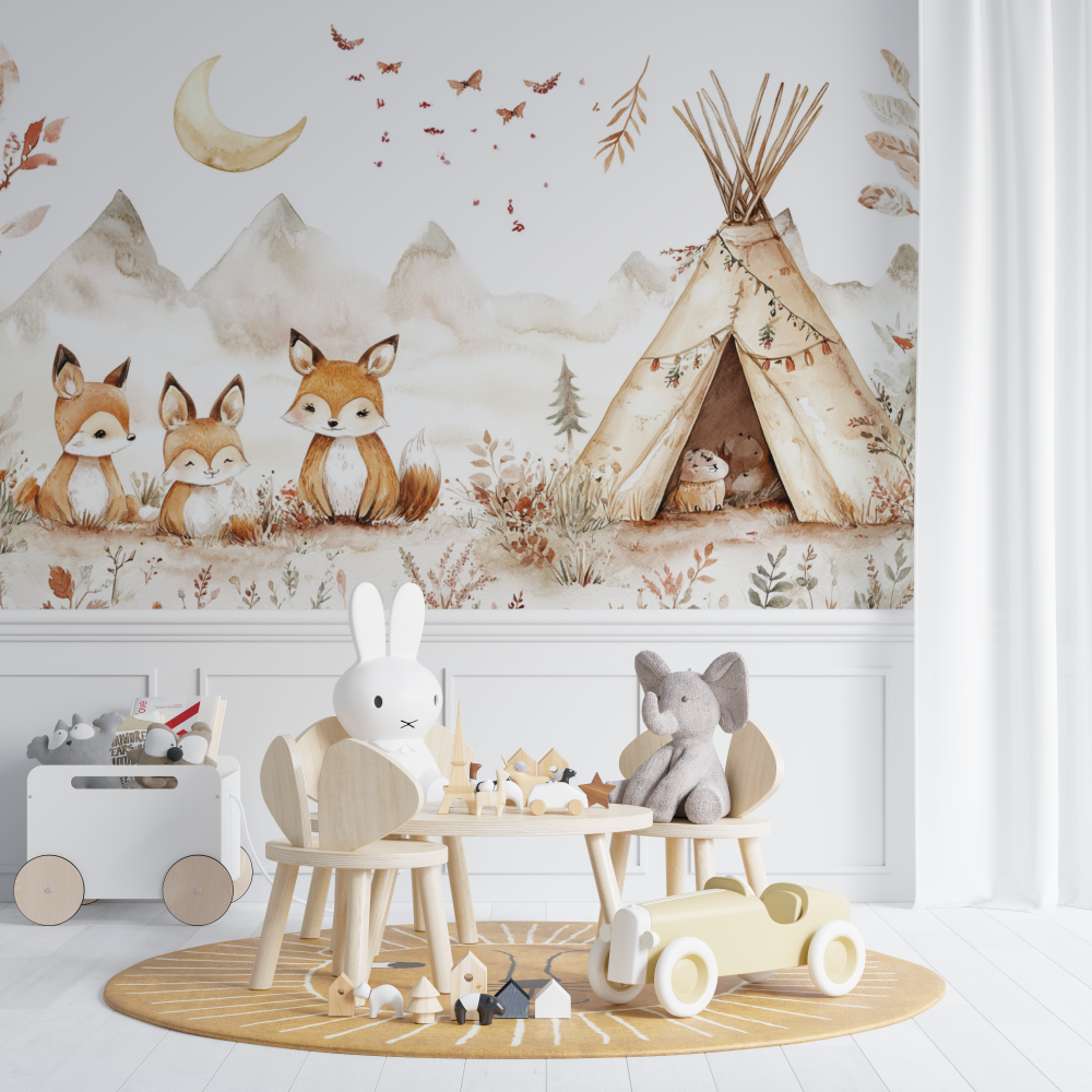 Papier peint bebe tipi tapisserie chambre de bebe