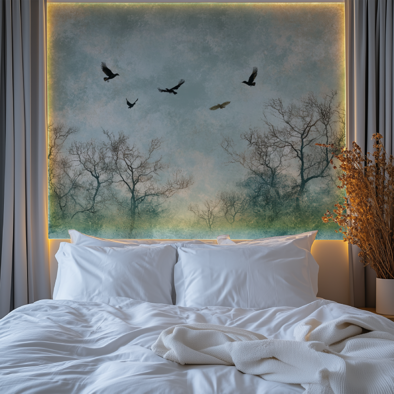 Papier peint arbre oiseaux chambre premium