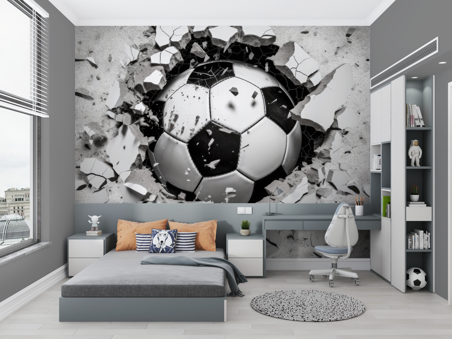 Papier peint trompe l_oeil foot chambre petit