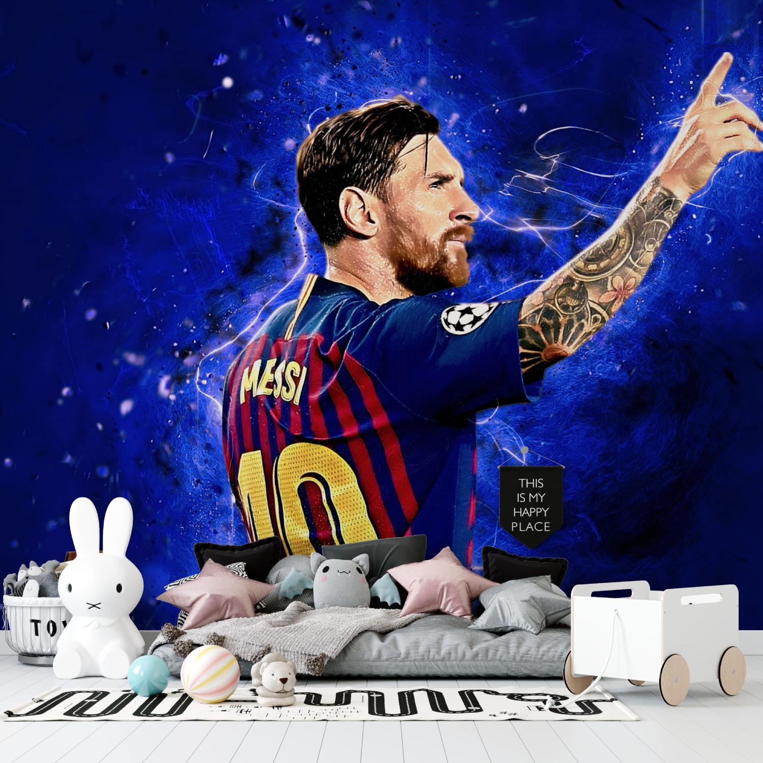 Papier peint messi bleu tapisserie garcon