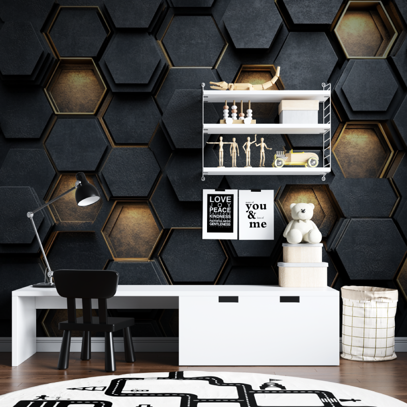Papier peint gamer hexagones no...or tapisserie chambre ados