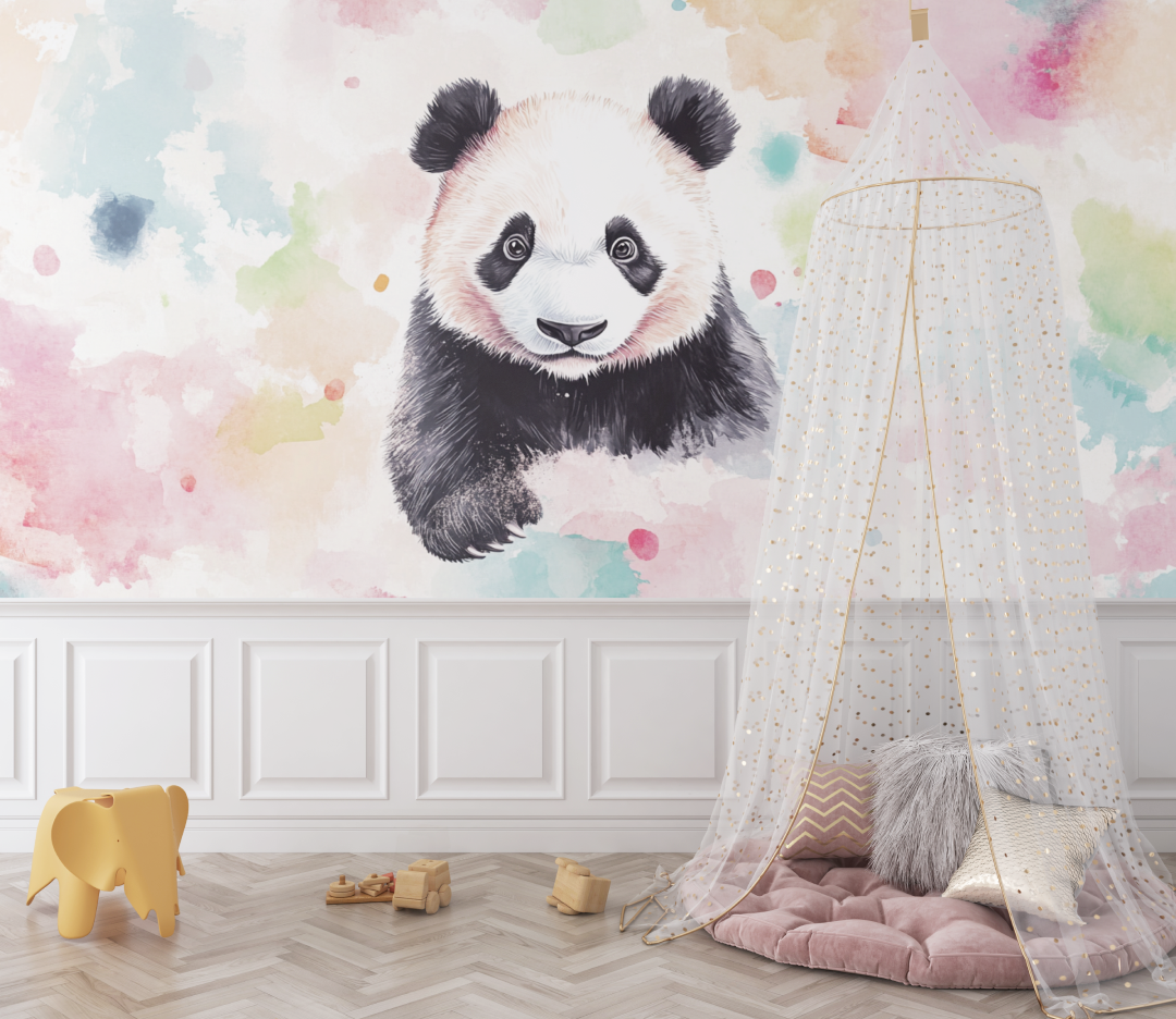 Papier peint panda et couleurs pastel bebe
