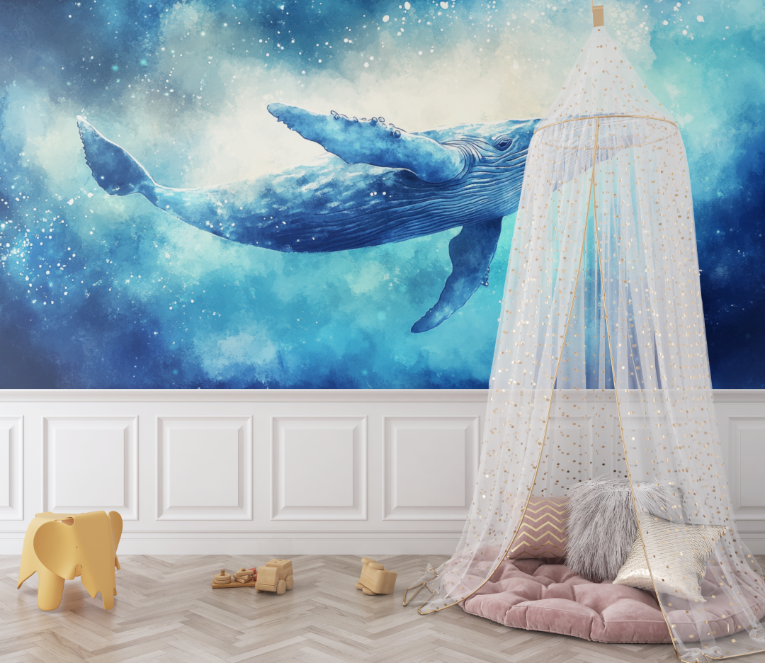Papier peint marin baleine bleue bebe