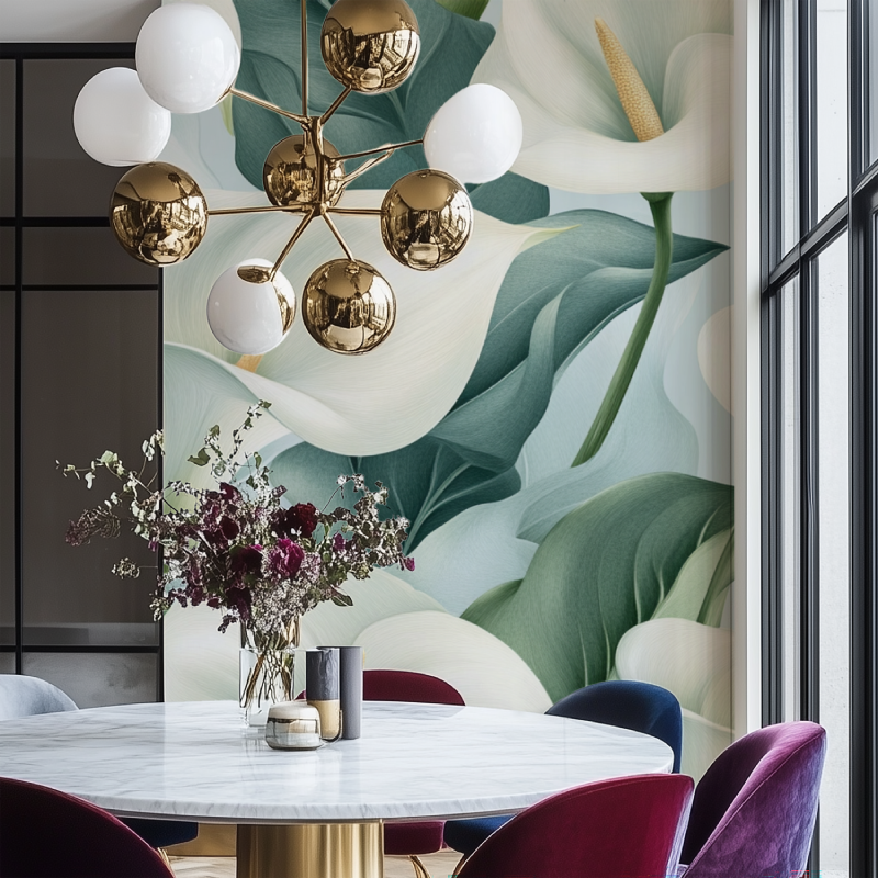 Papier peint fleur calla salon chaise