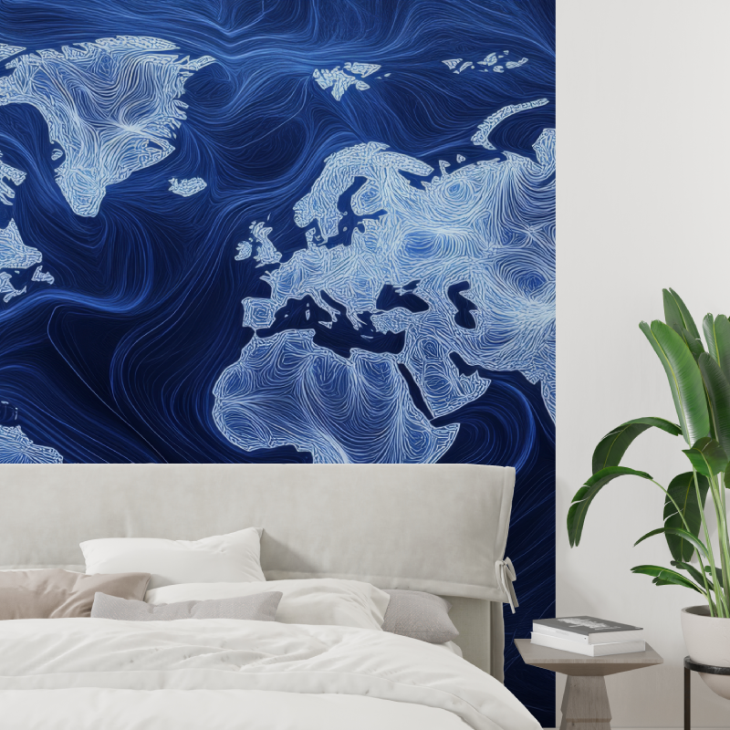 Papier peint carte du monde bleu design tapisserie tendance